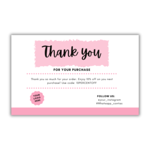 customised thank you cards for small business | set of 100 | 3.5 x 2.2 inch | personalised brand name, message & social handles