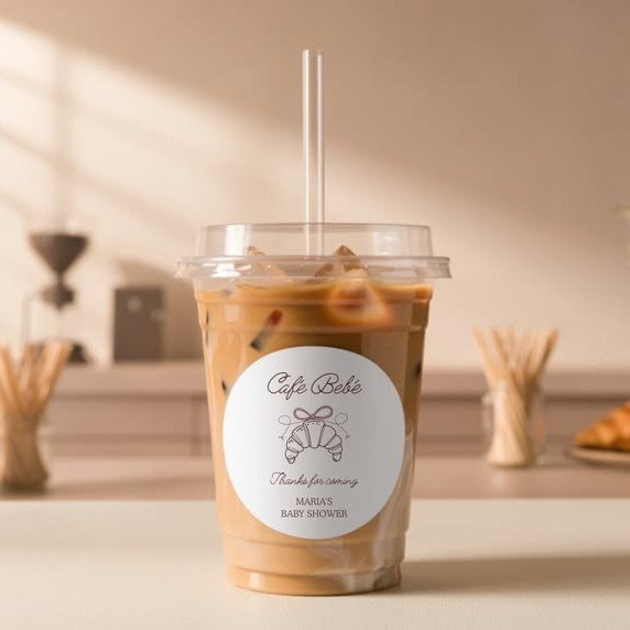 café bébé babyparty aufkleber vorlage, kaffee thema gunst etikett, danke aufkleber, bearbeitbare canva, printable download, kaffeetasse aufkleber
