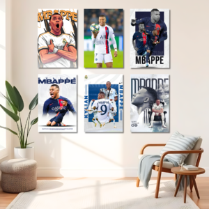 Mbappé Football Poster Set of 6 | 12x18 Inch Premium HD Wall Posters | Vibrant High-Quality Prints | Includes Free Glue Dots