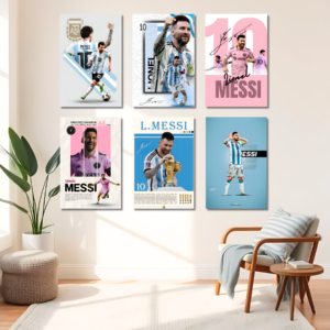Messi Football Poster Set of 6 | 12x18 Inch Premium HD Wall Posters | Vibrant High-Quality Prints | Includes Free Glue Dots