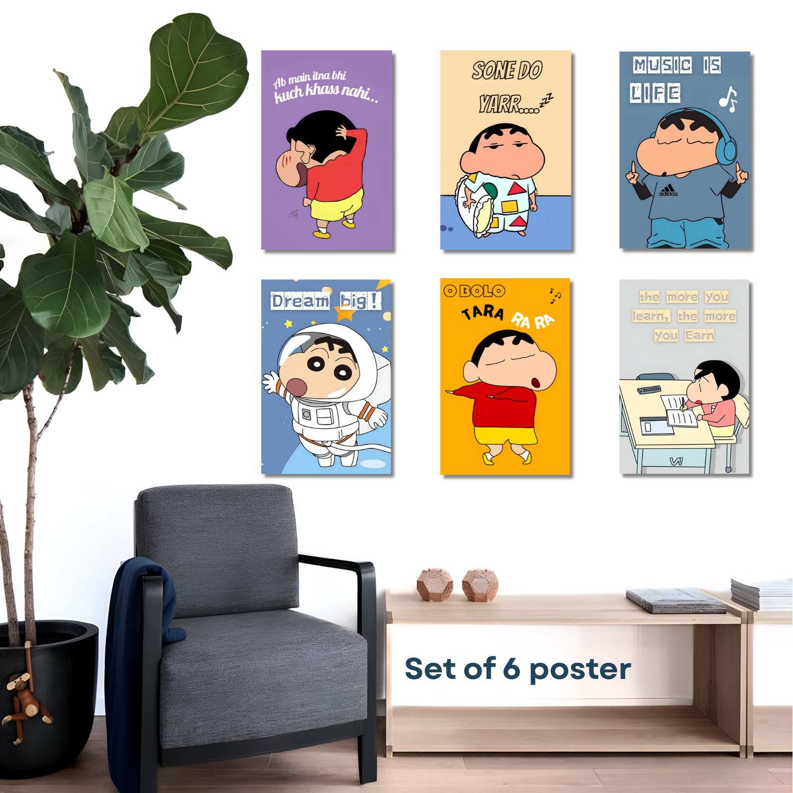 Shinchan Poster Set of 6 | 12x18 Inch Premium HD Wall Posters | Vibrant High-Quality Prints | Includes Free Glue Dots - Image 2