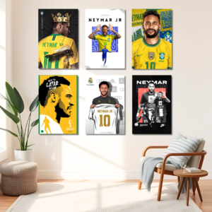 Neymar jr Football Poster Set of 6 | 12x18 Inch Premium HD Wall Posters | Vibrant High-Quality Prints | Includes Free Glue Dots