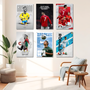 Ronaldo CR7 Football Poster Set of 6 | 12x18 Inch Premium HD Wall Posters | Vibrant High-Quality Prints | Includes Free Glue Dots