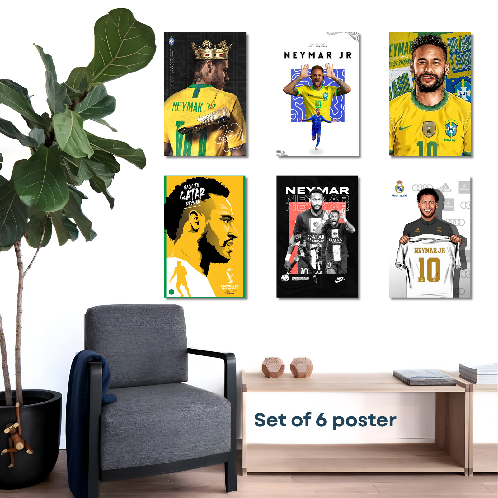 Neymar jr Football Poster Set of 6 | 12x18 Inch Premium HD Wall Posters | Vibrant High-Quality Prints | Includes Free Glue Dots - Image 2
