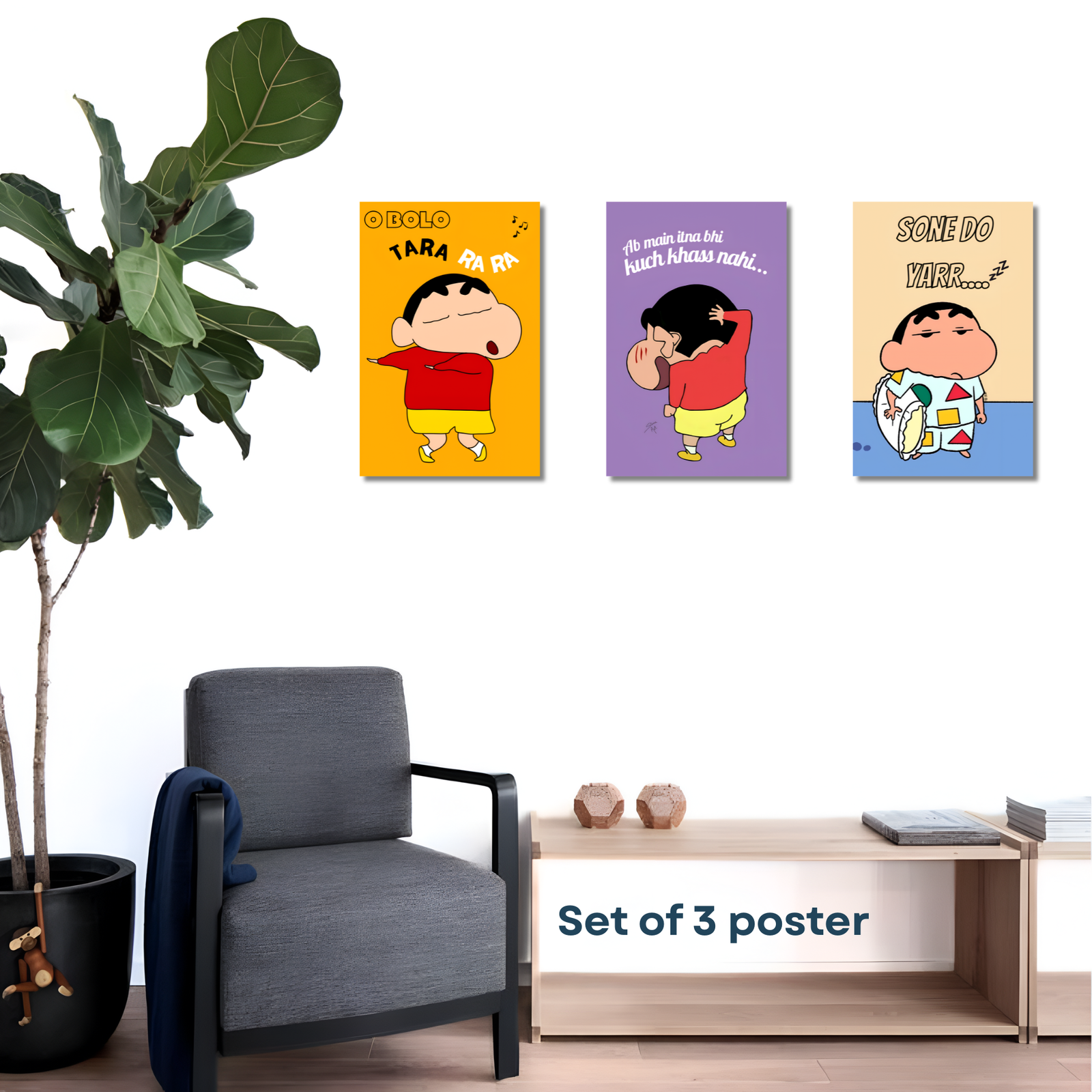 Shinchan Poster Set of 3 | 12x18 Inch Premium HD Wall Posters | Vibrant High-Quality Prints | Includes Free Glue Dots - Image 2