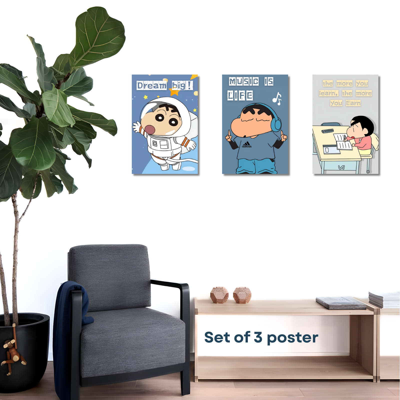 Shinchan Poster Set of 3 | 12x18 Inch Premium HD Wall Posters | Vibrant High-Quality Prints | Includes Free Glue Dots - Image 2